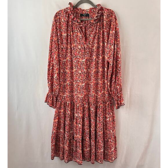 O.P.T One Pretty Time Anthropologie Dress Peasant Tiered Midi Floral Boho Medium - Picture 4 of 12
